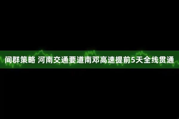 间群策略 河南交通要道南邓高速提前5天全线贯通